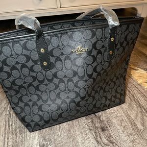 Black on black Coach tote